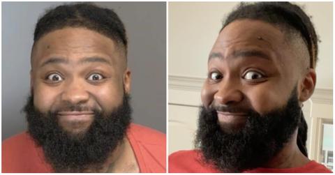 (l-r): Sada Baby's mugshot and Sada Baby recreating his mugshot