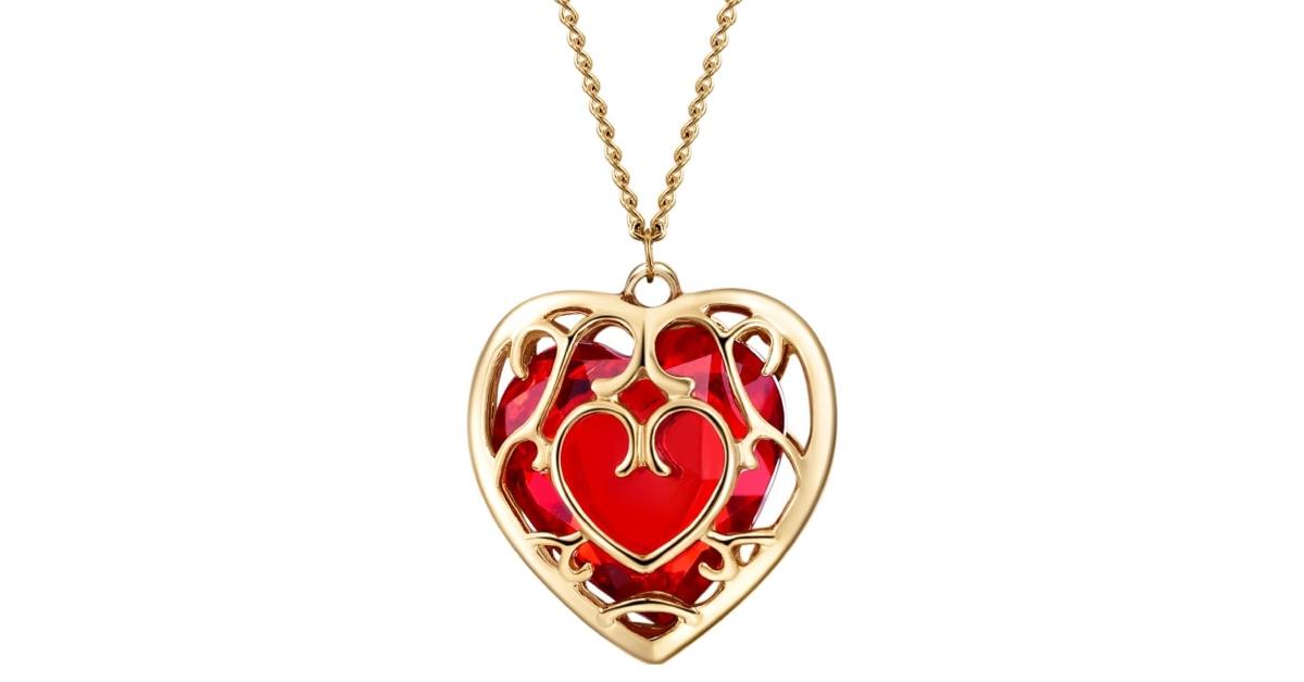 A necklace shaped like a heart container from zelda