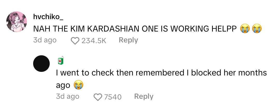 Comment on the viral "Ignore JoJo Siwa" TikTok trend suggesting Kim Kardashian be next.