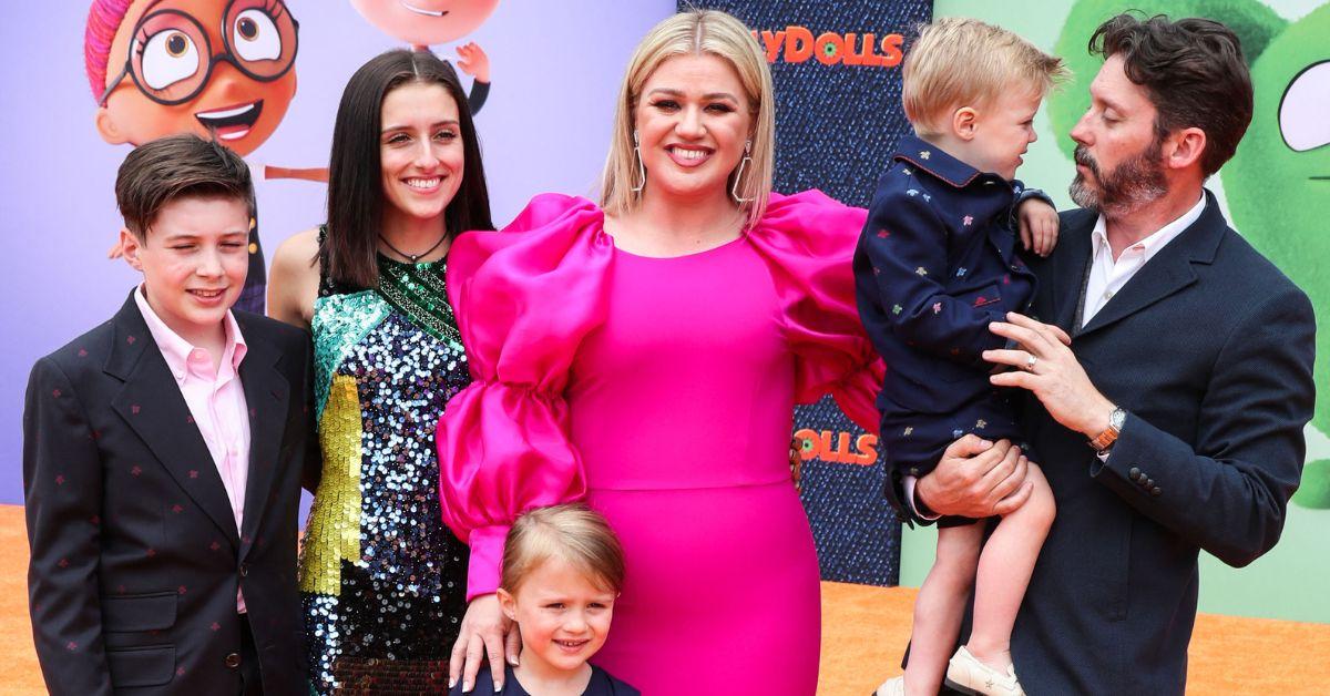 Kelly Clarkson, Brandon Blackstock, and their two children and step-children at the 2018 premiere of 'UglyDolls.'