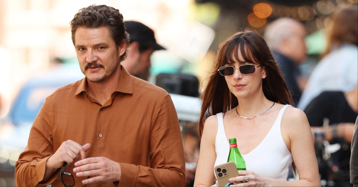 Pedro Pascal and Dakota Johnson film the "Materialists" in New York City.