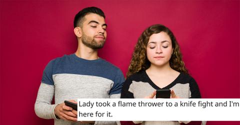 Man looking at woman's phone