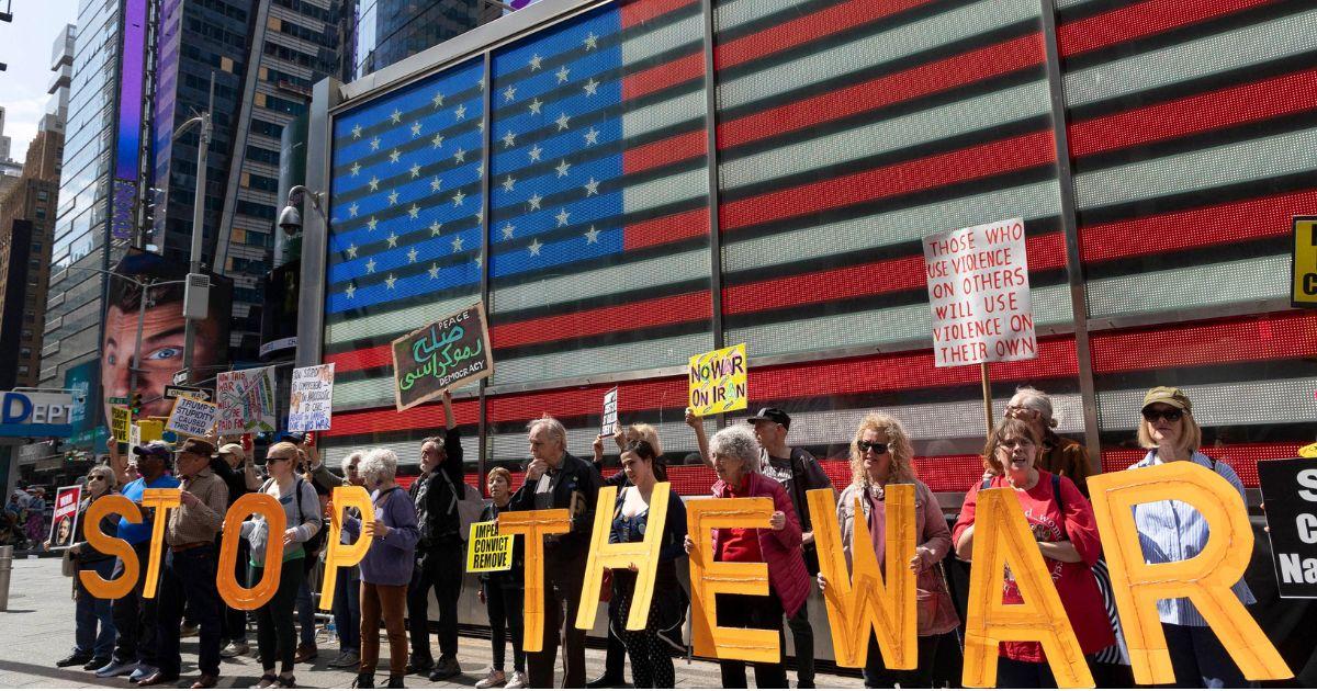 Protesters call for an end to the war in Iran.