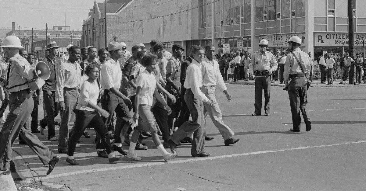 A photo of protestors in Birmingham, Ala., in the 1950s.