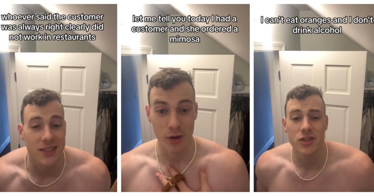 A bartender describes having to make a mimosa without oranges or alcohol