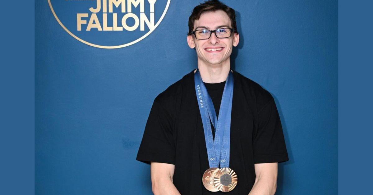 Olympic gymnast Stephen Nedoroscik poses for a photo backstage at 'The Tonight Show'