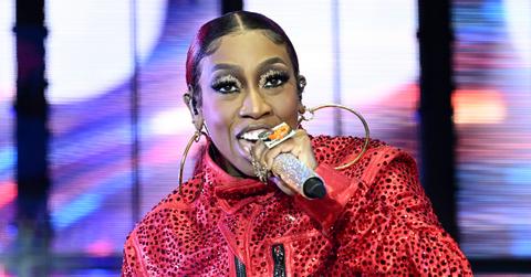 Missy Elliott with pony tail and hoop earrings and red outfit while performing during the Lovers & Friends music festival at the Las Vegas Festival Grounds on May 06, 2023 in Las Vegas, Nevada. (Photo by Candice Ward/Getty Images)