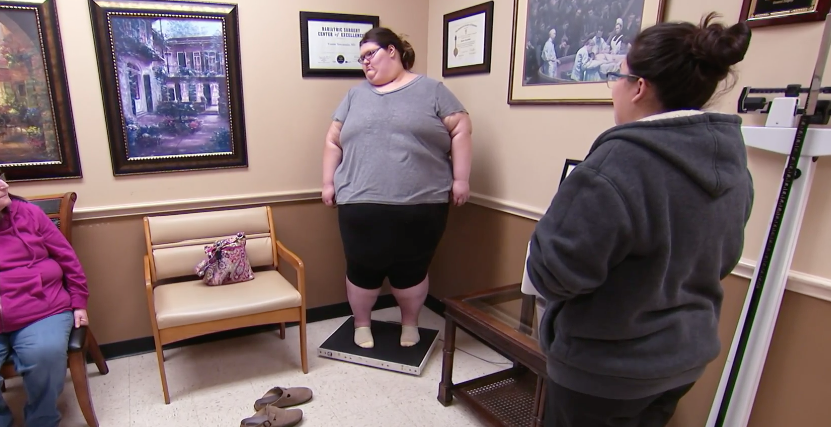 Megan from 'My 600-lb Life' getting weighed on a scale