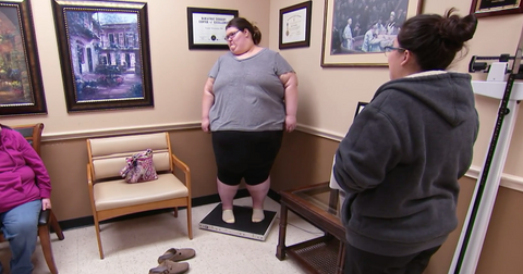 Megan from 'My 600-lb Life' getting weighed on a scale