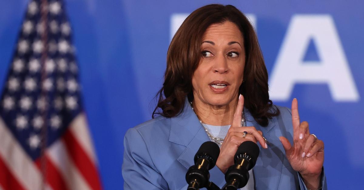 U.S. Vice President Kamala Harris speaks during a campaign event at Resorts World Las Vegas