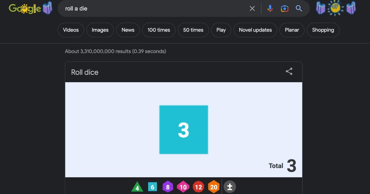 google roll a die easter egg