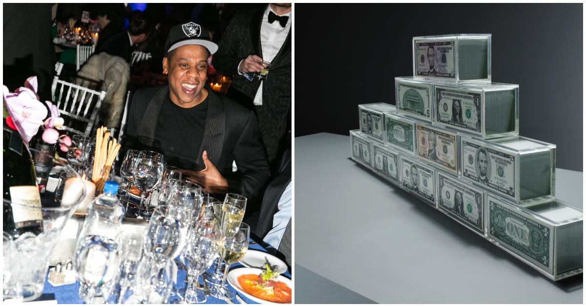 (l-r): Jay-Z and a stack of money