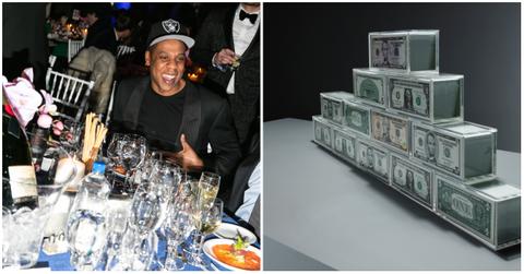(l-r): Jay-Z and a stack of money