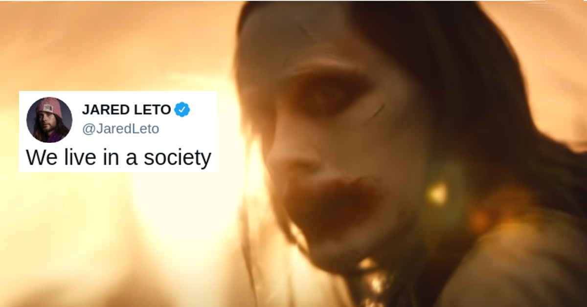 杰瑞德·莱托在推特上发“我们生活在社会中”的表情包。