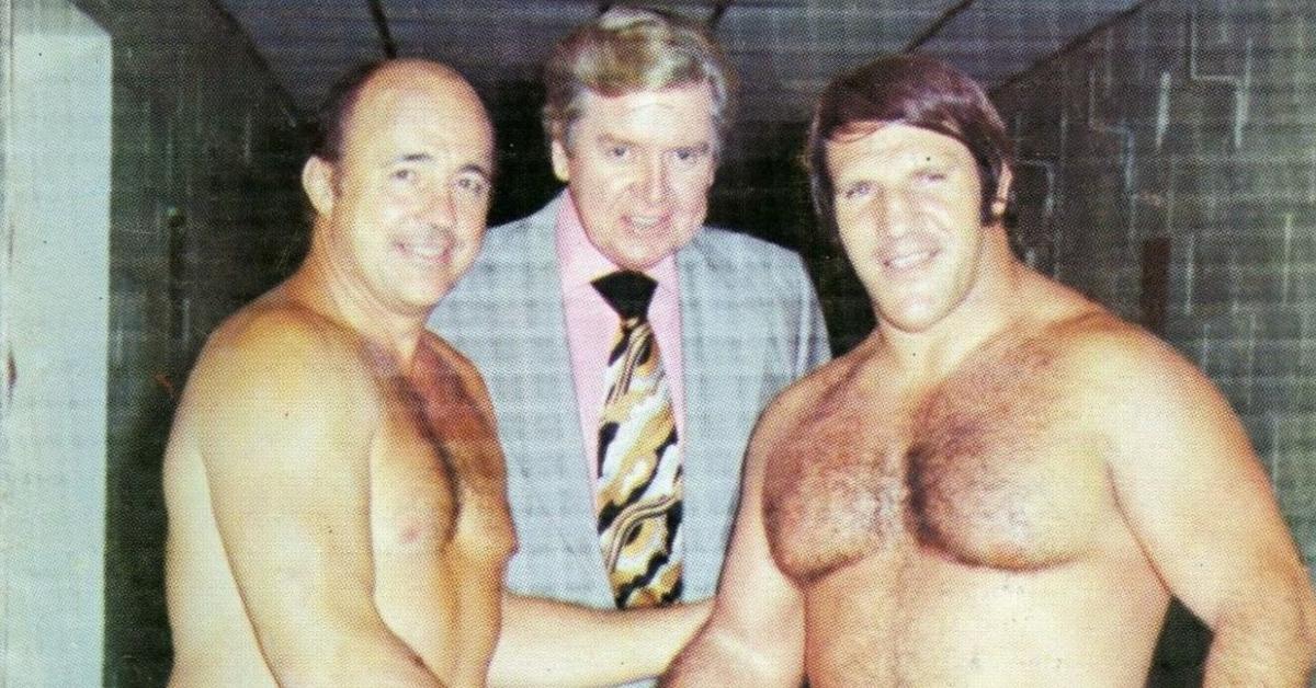 Vincent J. McMahon (C) with Verne Gagne and Bruno Sammartino in 1975