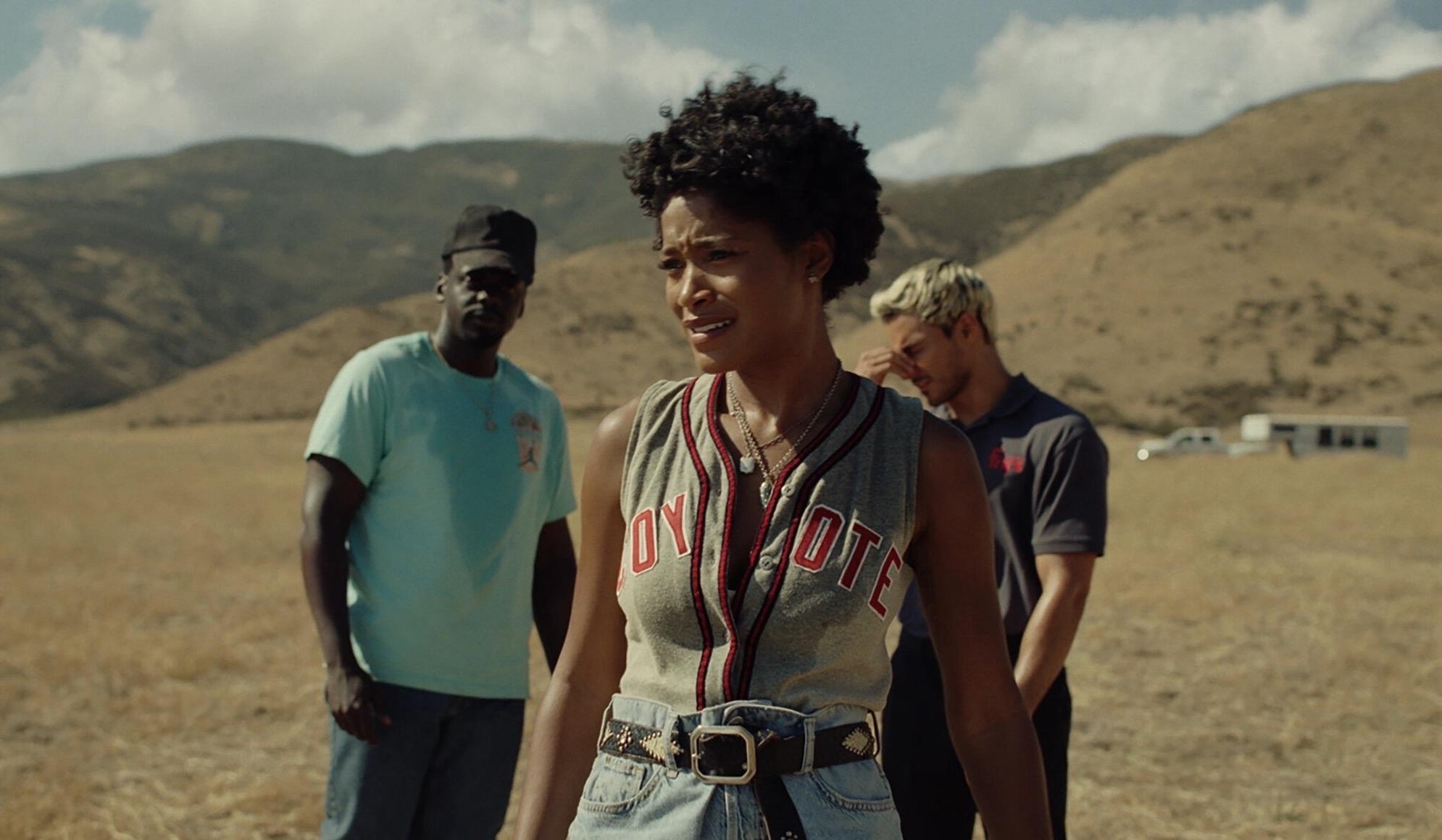 Keke Palmer as Emerald "Em" Haywood, Daniel Kaluuya as OJ Haywood, and Brandon Perea as Angel Torres in 'Nope.'