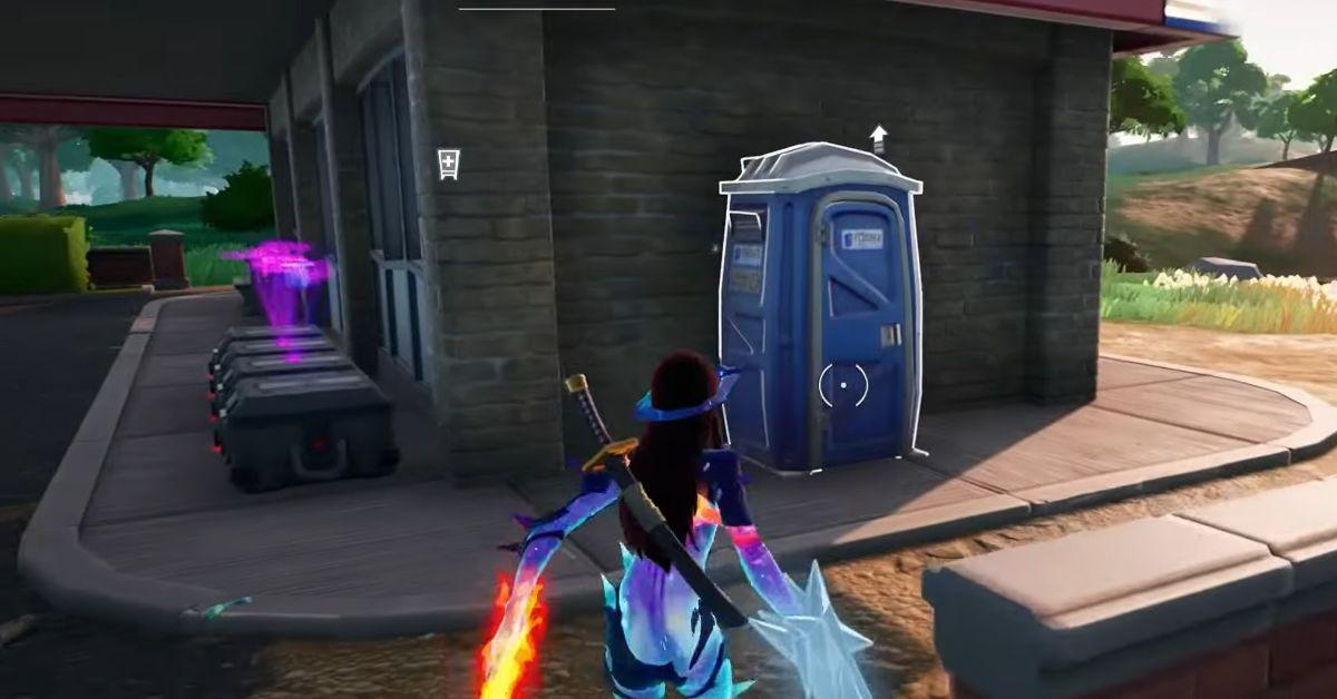 A Fortnite flusher next to a gas station.