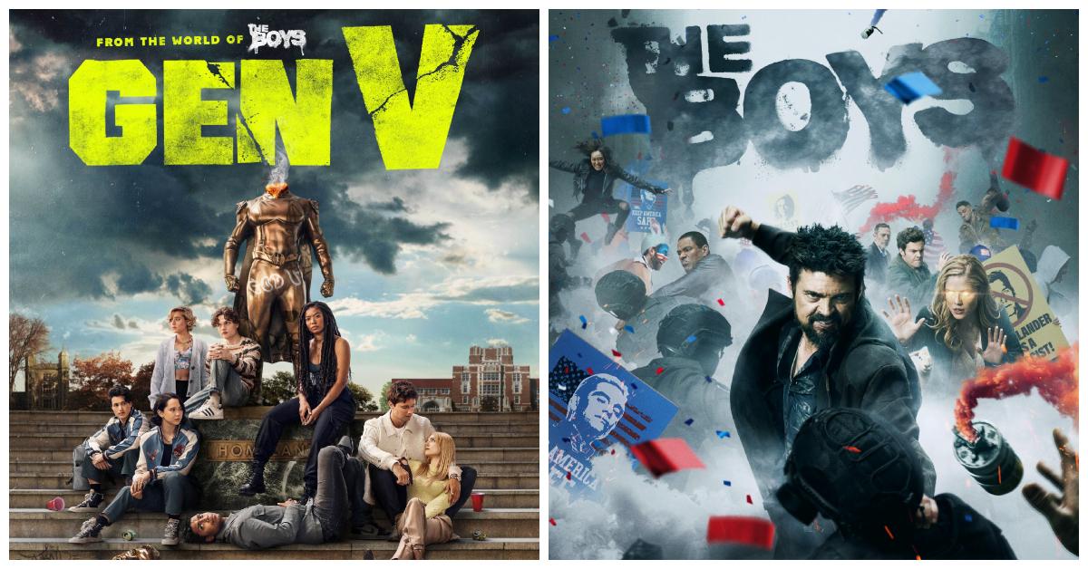 Official key art for Season 1 of 'Gen V' and Season 4 of 'The Boys,'