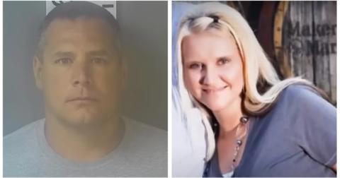 (L-R): Brooks Houck mug shot; Crystal Rogers smiles in front of a Makers Mark barrel