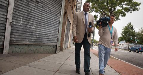 Derrick Ward walking in Washington D.C. with a cameraman.
