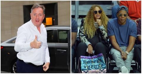 (l-r): Piers Morgan, Beyonce, and Jay-Z