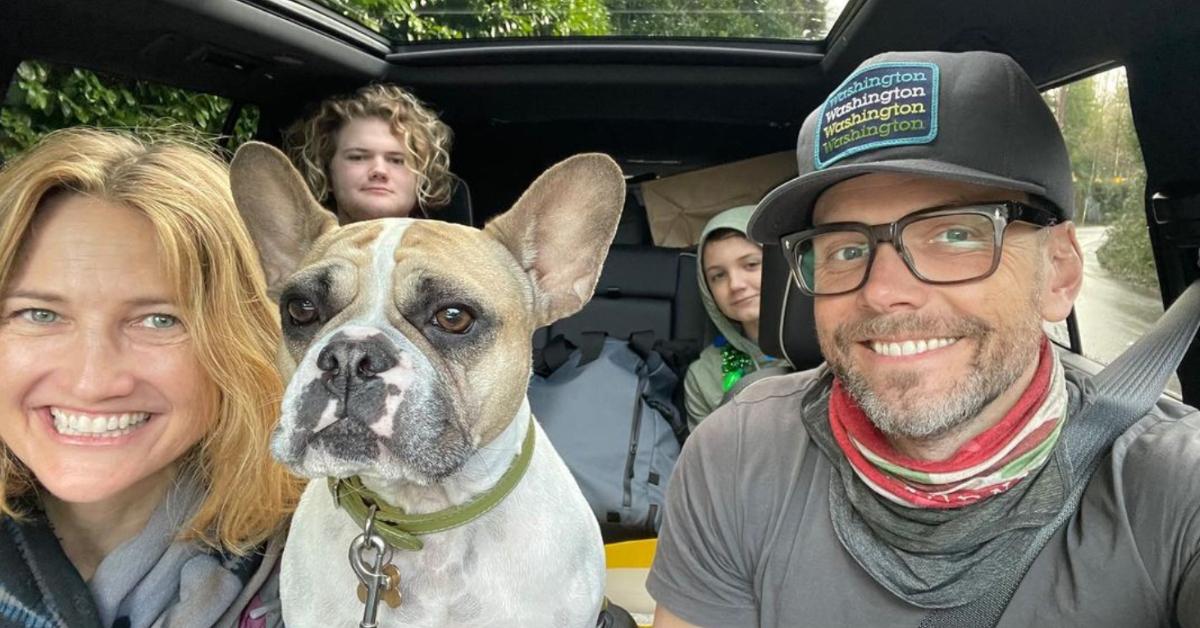 Joel and Sarah McHale with their dog and two sons, Eddie and Isaac.