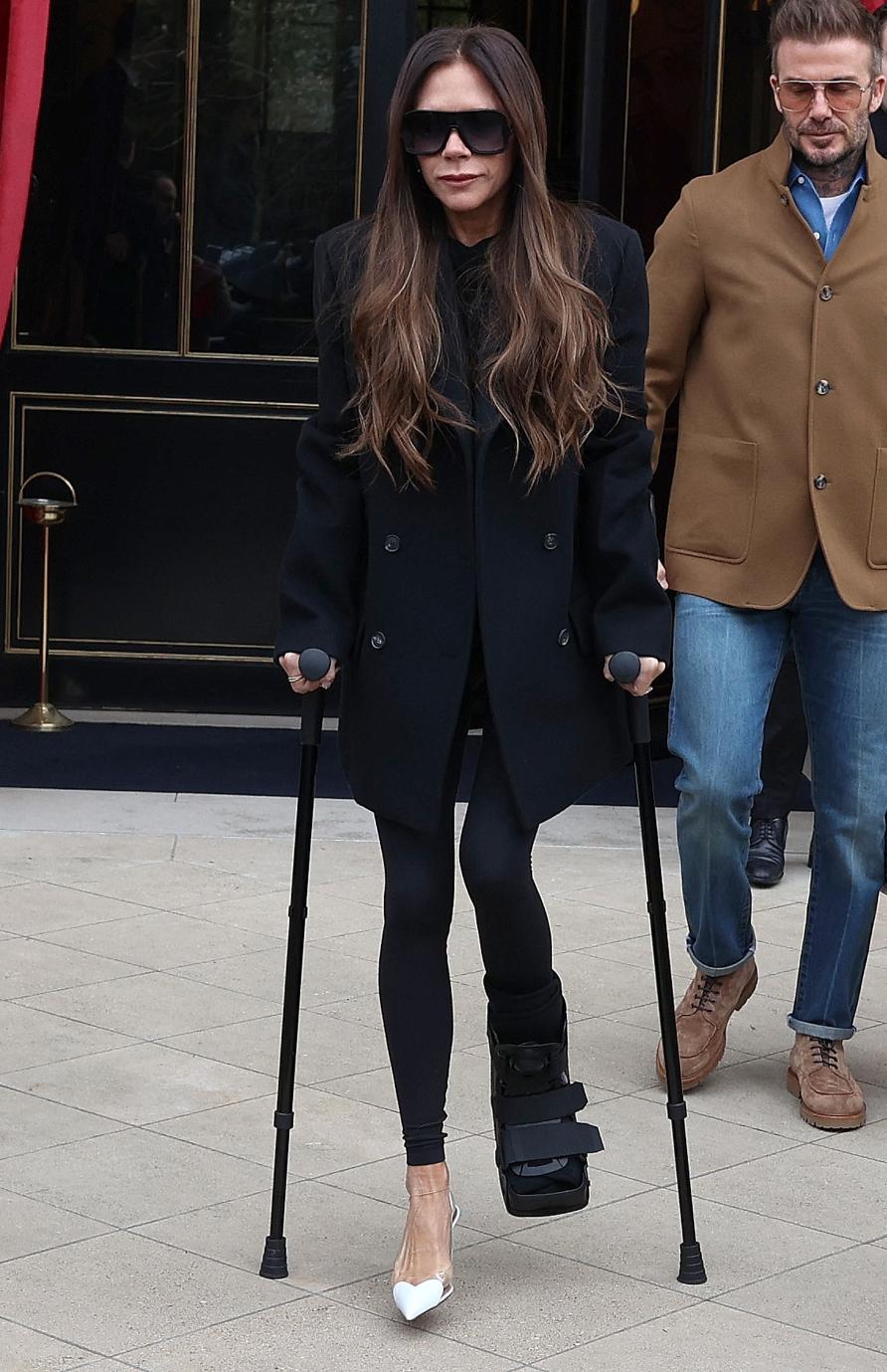 Victoria Beckham crutches