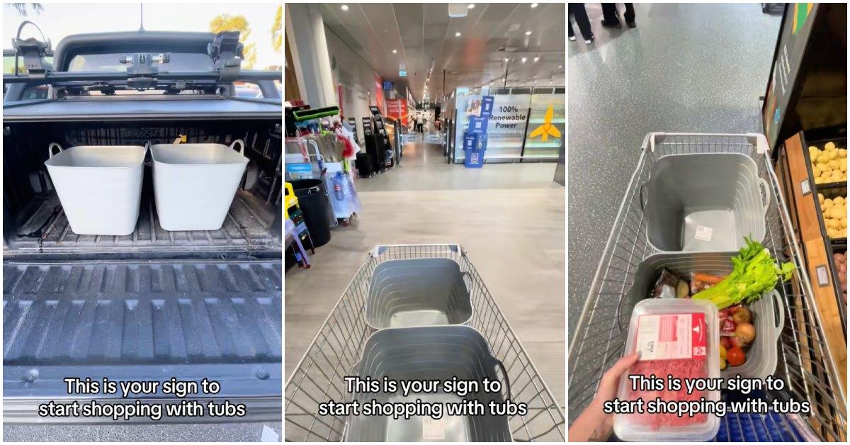 This Clever Grocery Hack Uses Tubs Instead of Plastic Bags