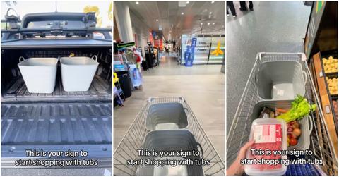 This Clever Grocery Hack Uses Tubs Instead of Plastic Bags