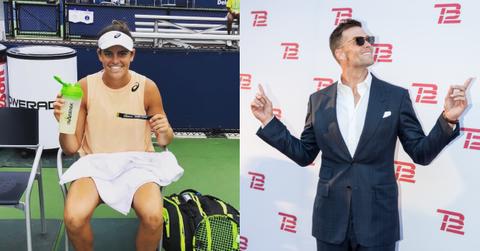 Jennifer Brady and Tom Brady pose for photos.