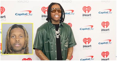 (l-r): Lil Durk's mugshot, Lil Durk on the red carpet