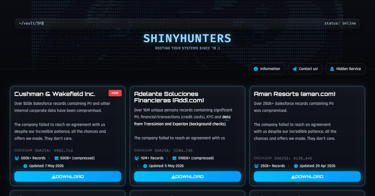 A landing page for Shinyhunters. 