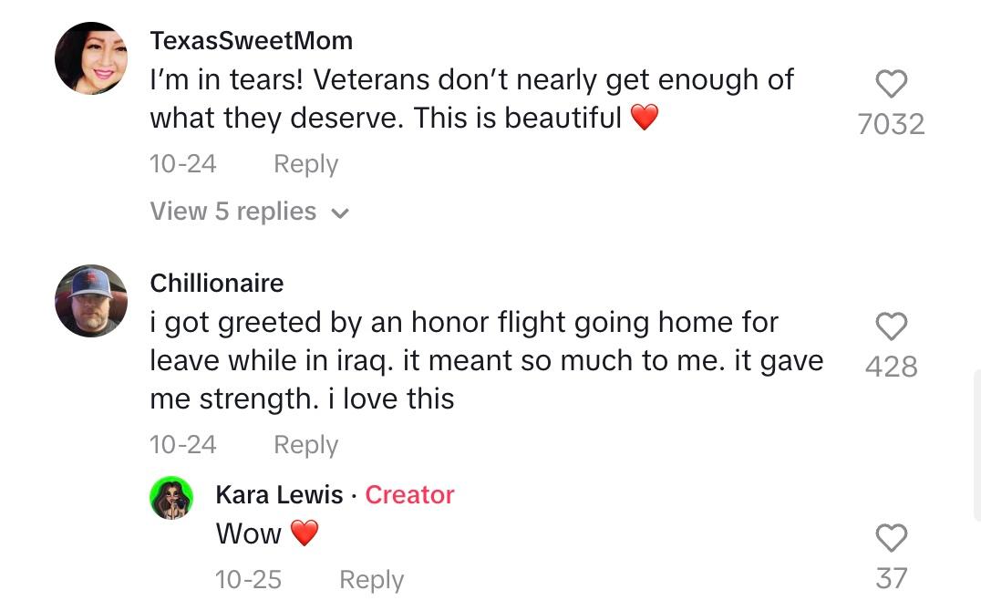 tiktok comments about vets on honor flight