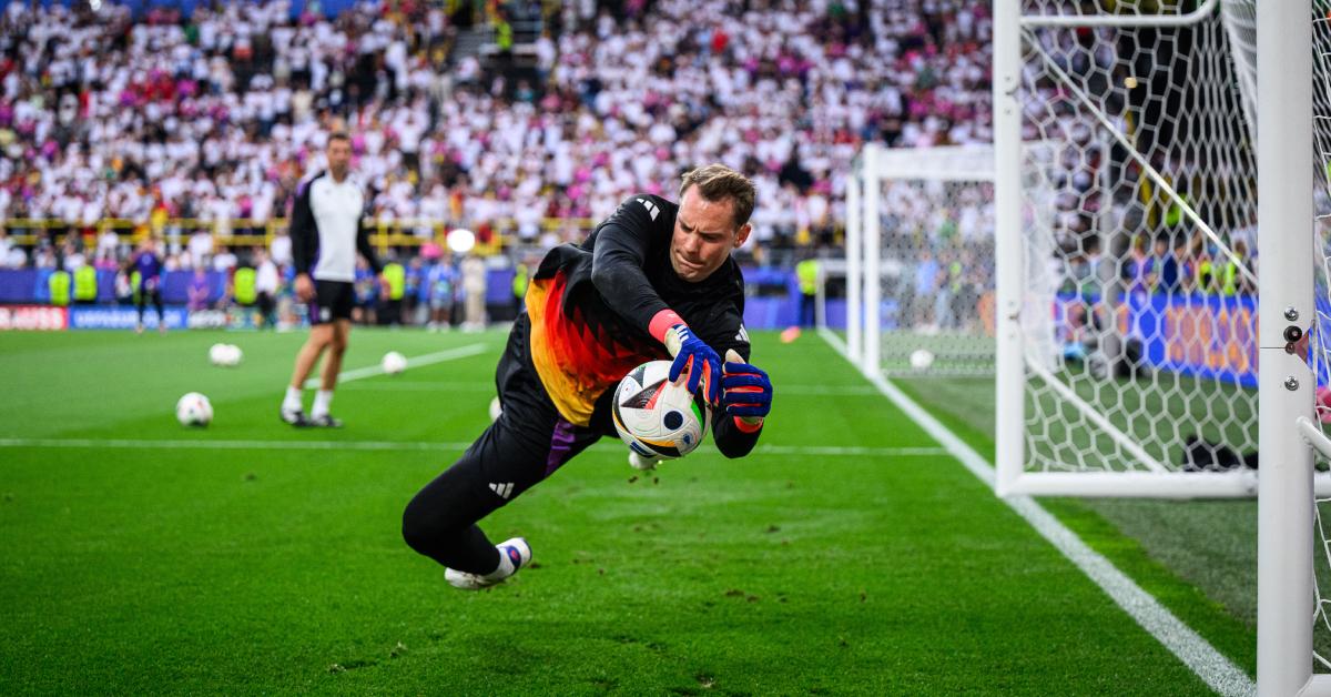 Manuel Neuer warms up ahead of the UEFA EURO 2024 match between Germany and Denmark on June 29, 2024.