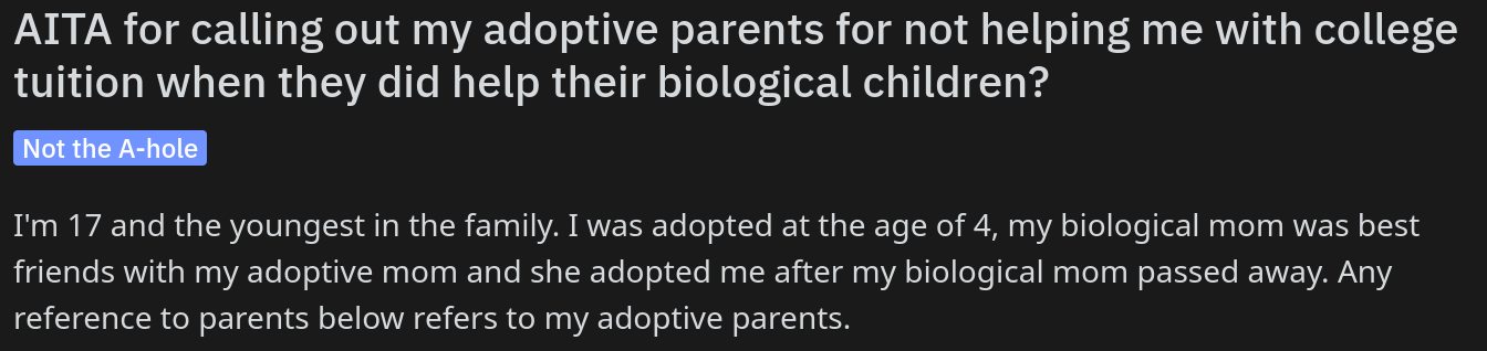 adopted parents biological kids tuition only
