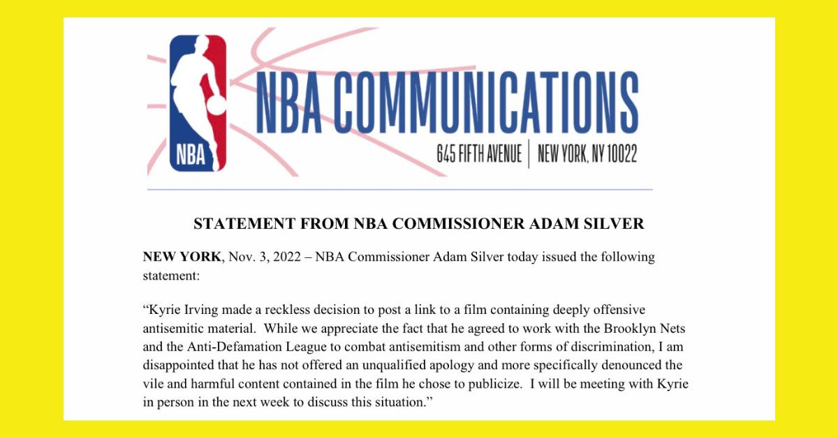 adam silver kyrie irving hate speech statement