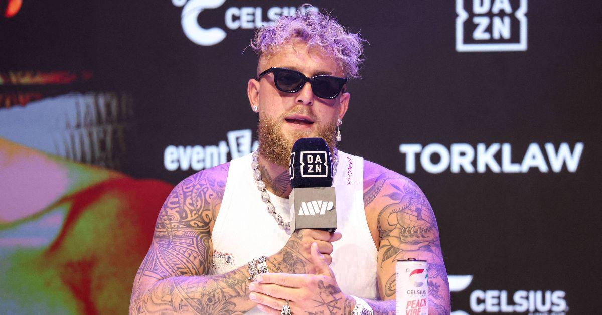 Jake Paul speaking with the press before a 2025 boxing event. 