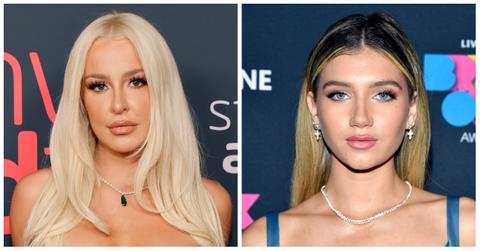 Tana Mongeau and Mads Lewis at two different events