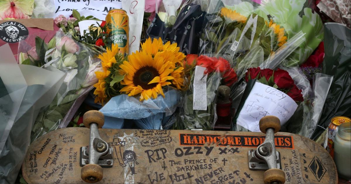 Fans left flowers honoring the life of Ozzy Osbourne in Birmingham, England. 