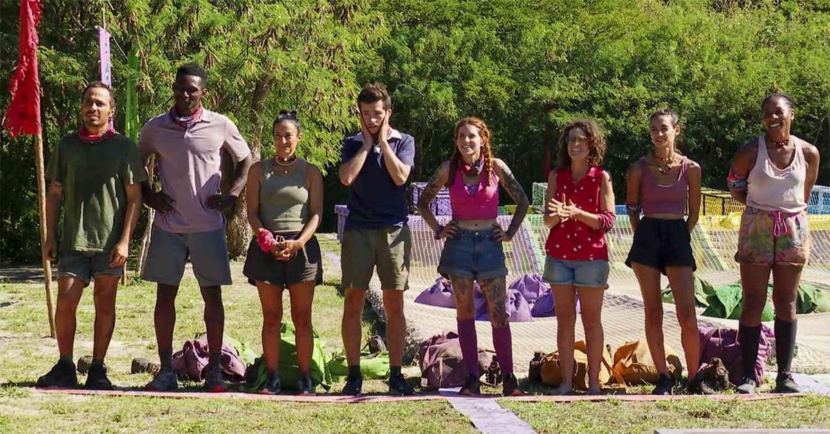 The remaining contestants standing in a line on the May 1 episode of 'Survivor.' 