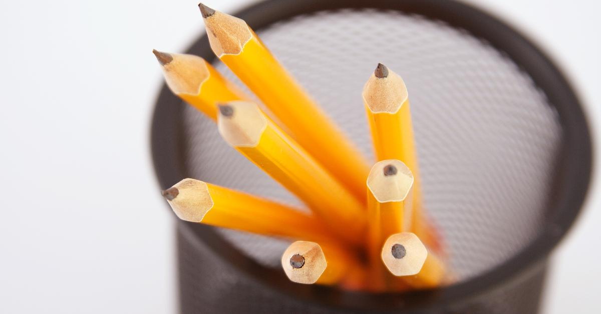 Collection of pencils in holder - stock photo