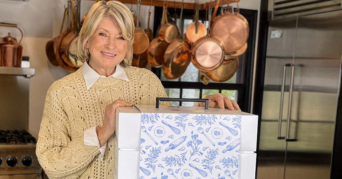 Martha Stewart in kitchen working with Frito Lay