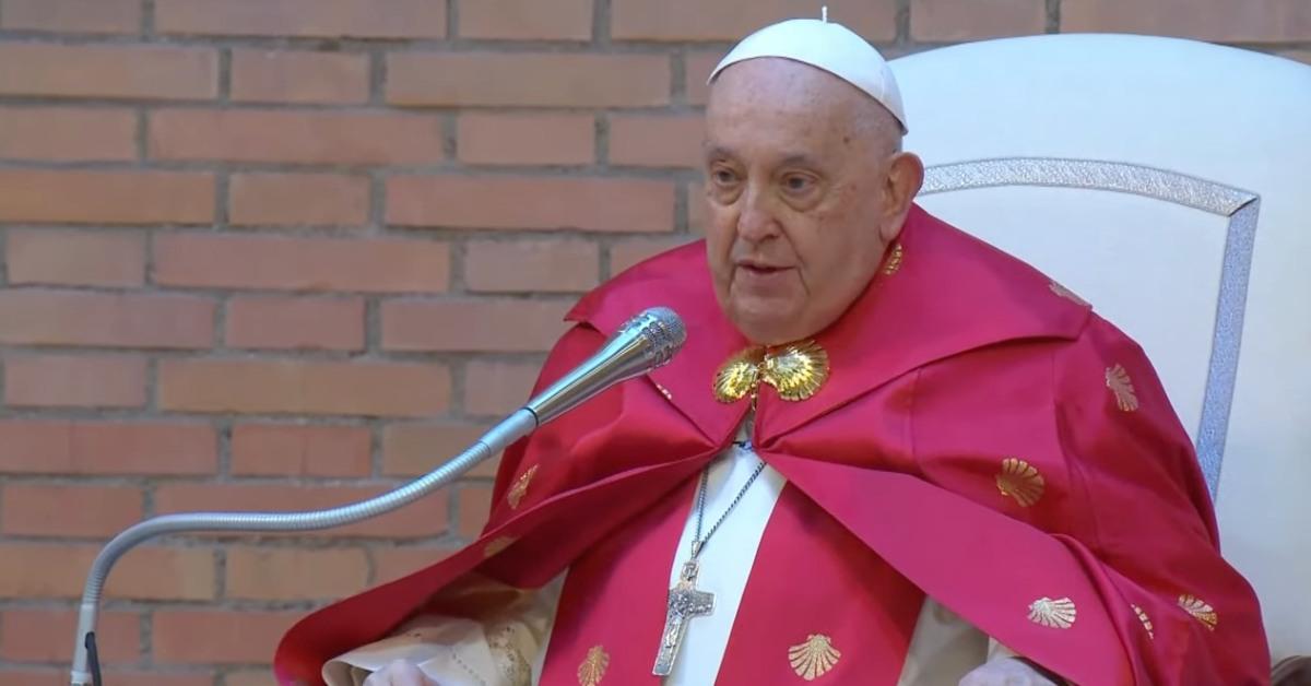 Pope Francis addressing the crowd at Holy Mass after he opened the Holy Door at Rebibbia prison.