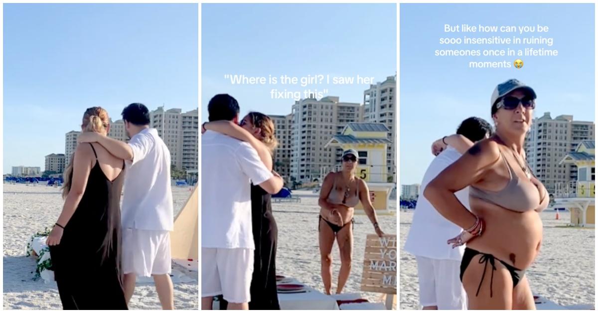 A woman goes viral for ruining a beach proposal. 