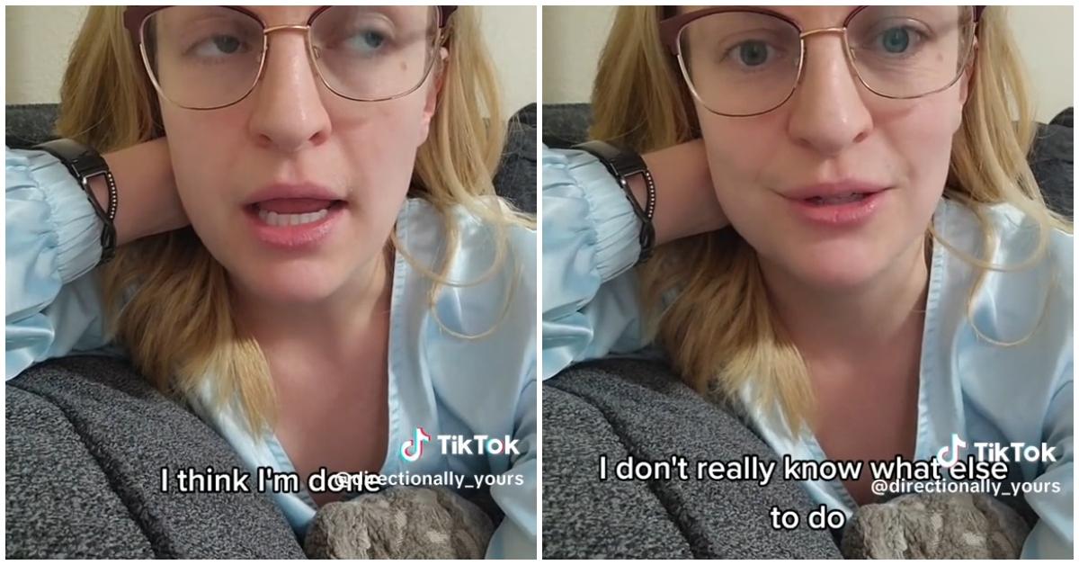 Andi @directionally_yours, speaking on TikTok in blue pajamas and glasses.