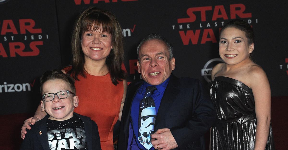Warwick Davis with his wife and children at the premiere of 'The Last Jedi.' 