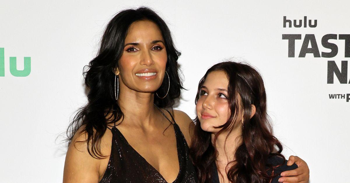 (l-r): Padma Lakshmi and her daughter, Krishna Thea Lakshmi-Dell embracing one another at the 'Taste of a Nation' red-carpet event.