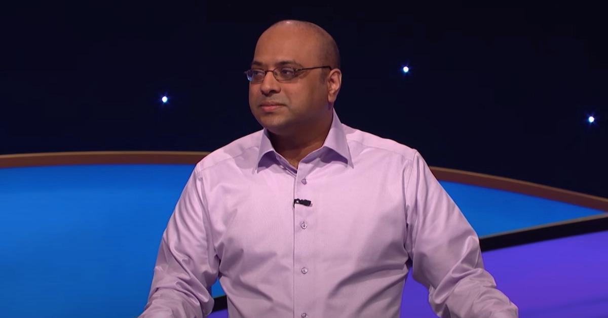 Yogesh Raut on 'Jeopardy!' wearing purple button down shirt