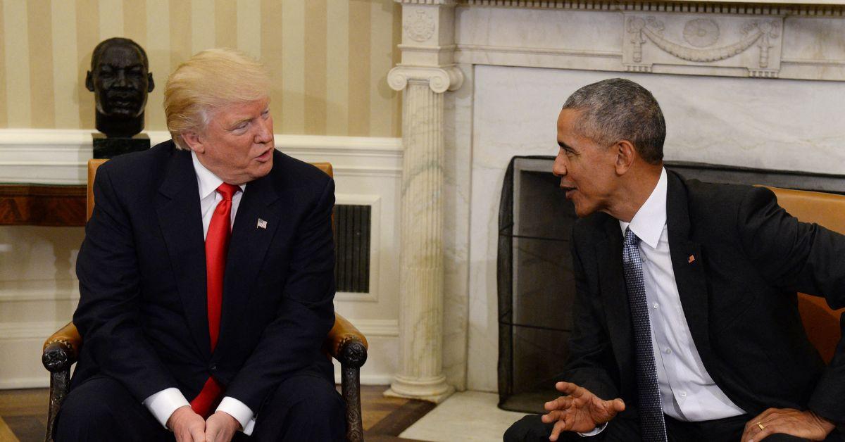 Obama and Trump in the Oval Office in 2016. 