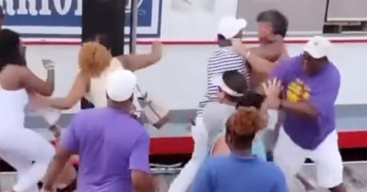 A bunch of people fighting on a dock in Montgomery, Ala.